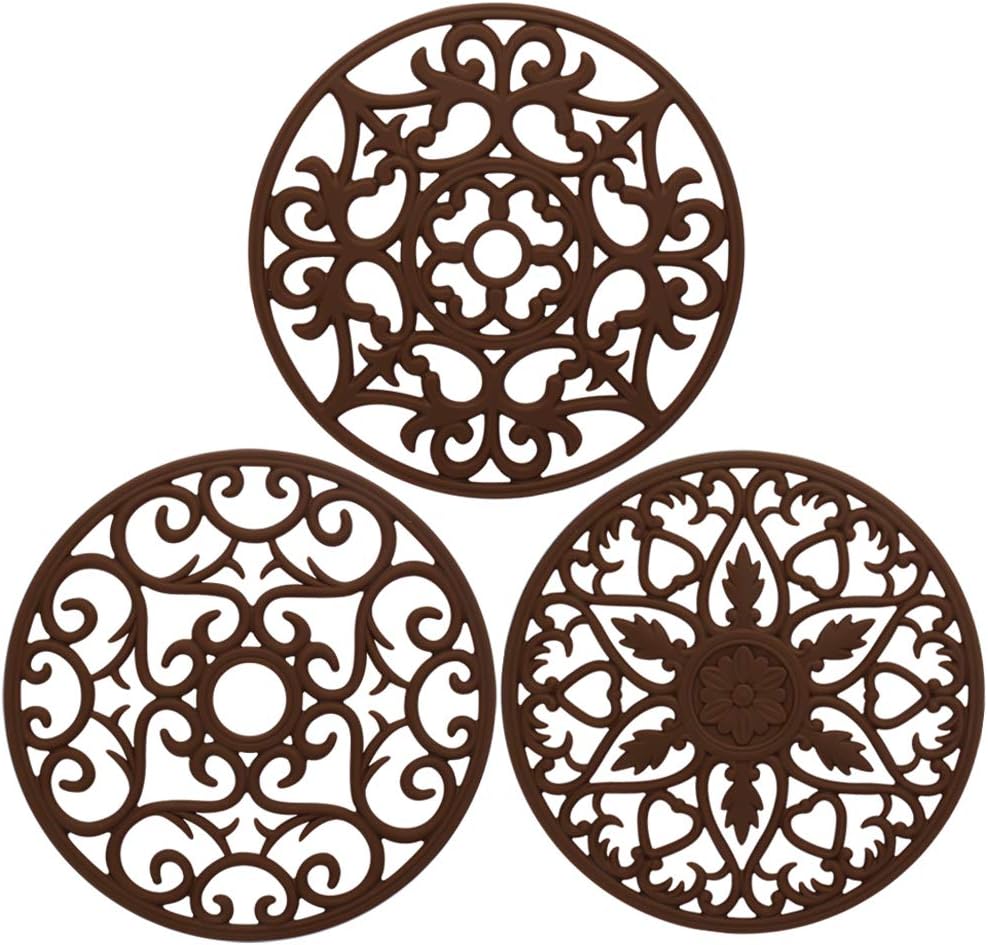 Trivets for Dishes/Pots/Pans, 3 Pcs Silicone Mats, Flexible/Durable/Non Slip Hot Pads to Protect Table and Counter Top (Olive Green)