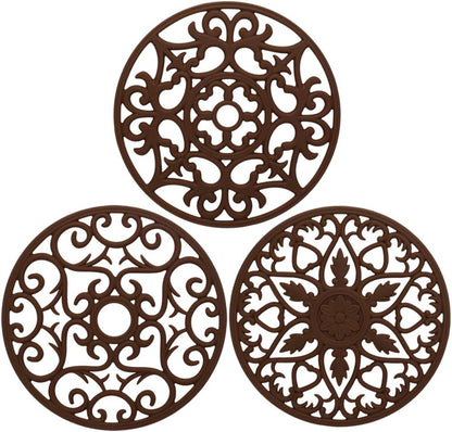 Trivets for Dishes/Pots/Pans, 3 Pcs Silicone Mats, Flexible/Durable/Non Slip Hot Pads to Protect Table and Counter Top (Olive Green)