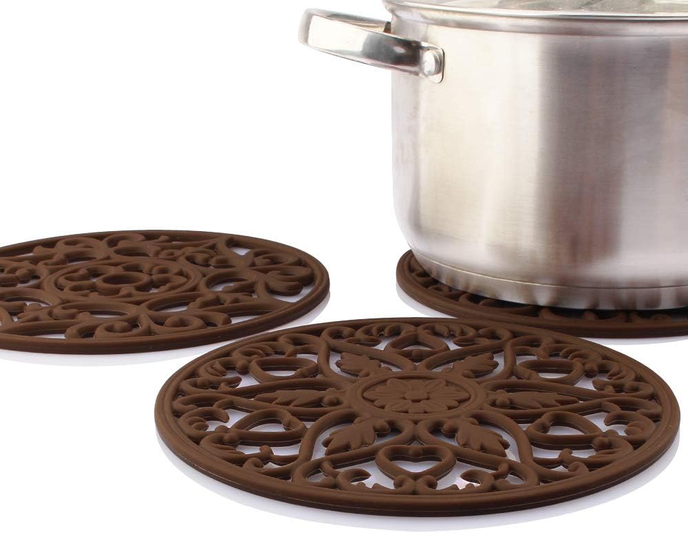 Trivets for Dishes/Pots/Pans, 3 Pcs Silicone Mats, Flexible/Durable/Non Slip Hot Pads to Protect Table and Counter Top (Olive Green)