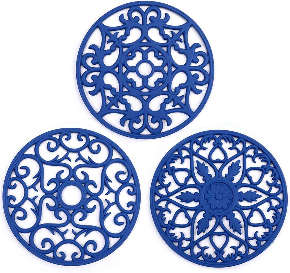 Trivets for Dishes/Pots/Pans, 3 Pcs Silicone Mats, Flexible/Durable/Non Slip Hot Pads to Protect Table and Counter Top (Olive Green)