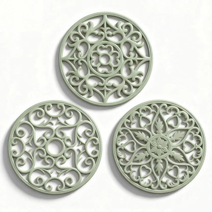 Trivets for Dishes/Pots/Pans, 3 Pcs Silicone Mats, Flexible/Durable/Non Slip Hot Pads to Protect Table and Counter Top (Olive Green)