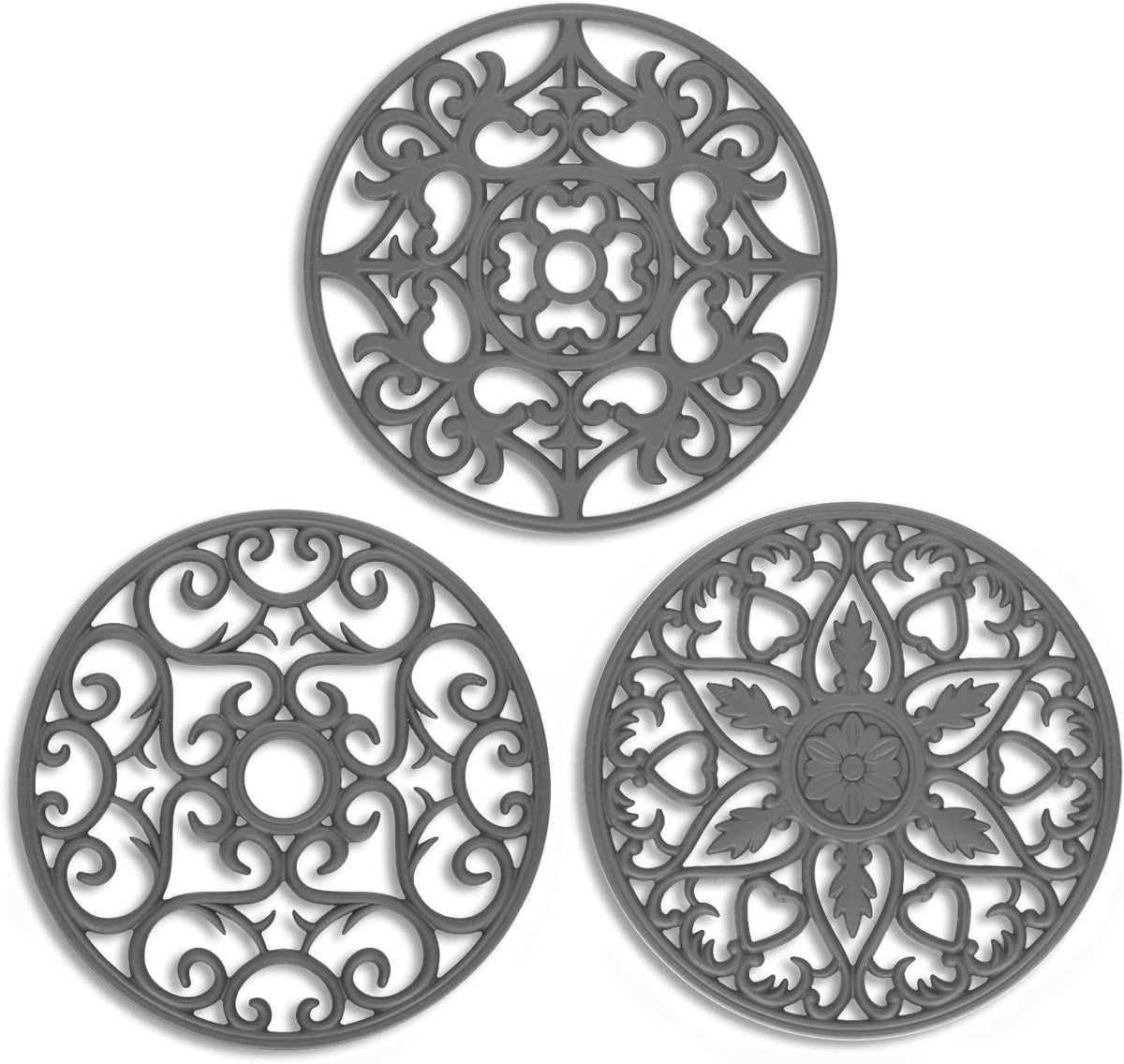 Trivets for Dishes/Pots/Pans, 3 Pcs Silicone Mats, Flexible/Durable/Non Slip Hot Pads to Protect Table and Counter Top (Olive Green)
