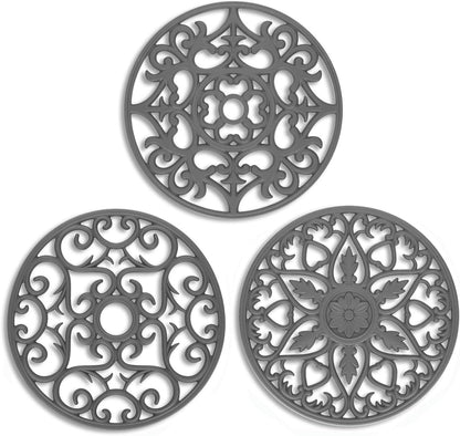 Trivets for Dishes/Pots/Pans, 3 Pcs Silicone Mats, Flexible/Durable/Non Slip Hot Pads to Protect Table and Counter Top (Olive Green)