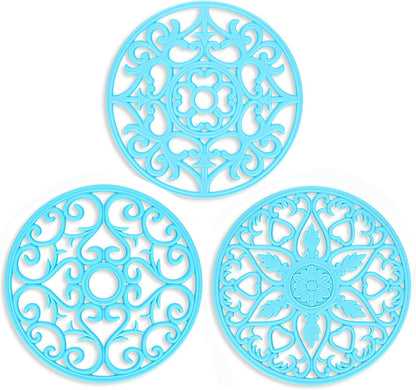 Trivets for Dishes/Pots/Pans, 3 Pcs Silicone Mats, Flexible/Durable/Non Slip Hot Pads to Protect Table and Counter Top (Olive Green)