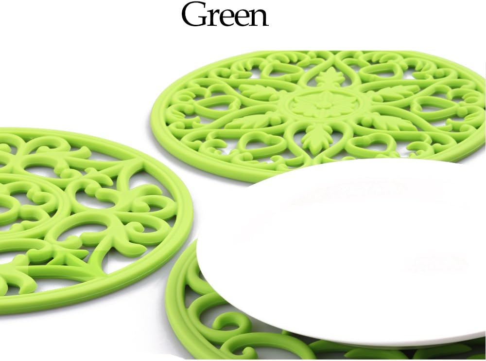 Trivets for Dishes/Pots/Pans, 3 Pcs Silicone Mats, Flexible/Durable/Non Slip Hot Pads to Protect Table and Counter Top (Olive Green)