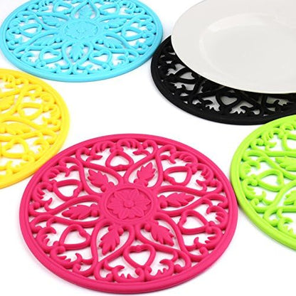 Trivets for Dishes/Pots/Pans, 3 Pcs Silicone Mats, Flexible/Durable/Non Slip Hot Pads to Protect Table and Counter Top (Olive Green)