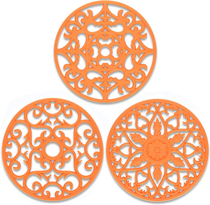 Trivets for Dishes/Pots/Pans, 3 Pcs Silicone Mats, Flexible/Durable/Non Slip Hot Pads to Protect Table and Counter Top (Olive Green)