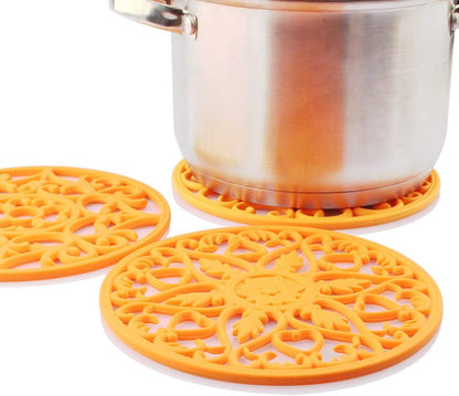 Trivets for Dishes/Pots/Pans, 3 Pcs Silicone Mats, Flexible/Durable/Non Slip Hot Pads to Protect Table and Counter Top (Olive Green)