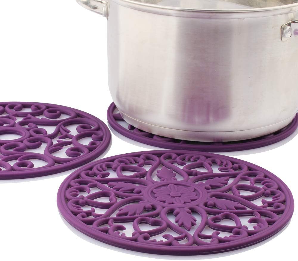 Trivets for Dishes/Pots/Pans, 3 Pcs Silicone Mats, Flexible/Durable/Non Slip Hot Pads to Protect Table and Counter Top (Olive Green)