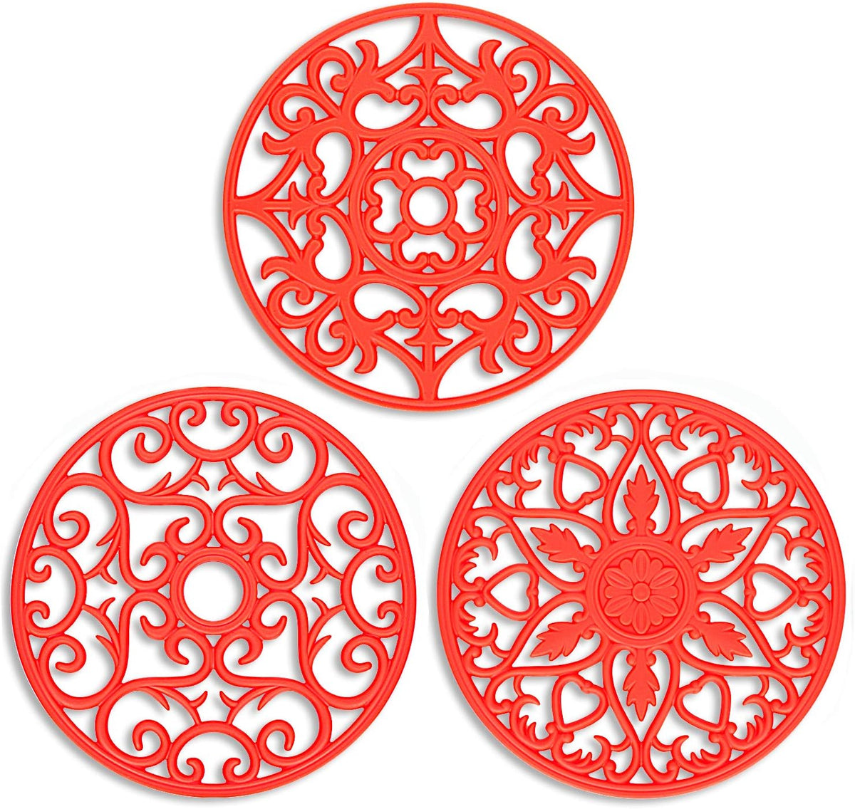 Trivets for Dishes/Pots/Pans, 3 Pcs Silicone Mats, Flexible/Durable/Non Slip Hot Pads to Protect Table and Counter Top (Olive Green)