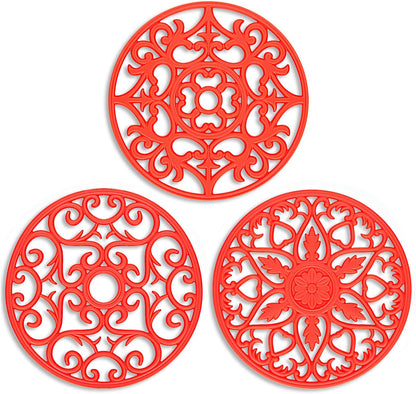 Trivets for Dishes/Pots/Pans, 3 Pcs Silicone Mats, Flexible/Durable/Non Slip Hot Pads to Protect Table and Counter Top (Olive Green)