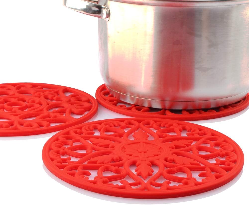 Trivets for Dishes/Pots/Pans, 3 Pcs Silicone Mats, Flexible/Durable/Non Slip Hot Pads to Protect Table and Counter Top (Olive Green)