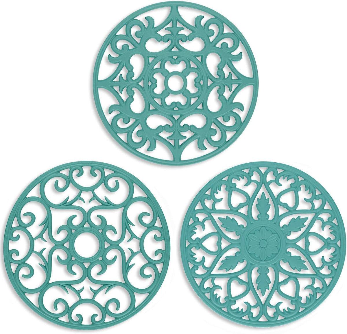Trivets for Dishes/Pots/Pans, 3 Pcs Silicone Mats, Flexible/Durable/Non Slip Hot Pads to Protect Table and Counter Top (Olive Green)
