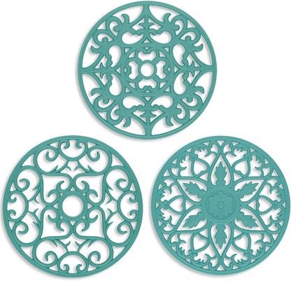 Trivets for Dishes/Pots/Pans, 3 Pcs Silicone Mats, Flexible/Durable/Non Slip Hot Pads to Protect Table and Counter Top (Olive Green)