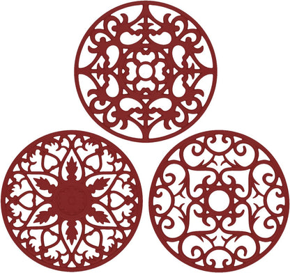 Trivets for Dishes/Pots/Pans, 3 Pcs Silicone Mats, Flexible/Durable/Non Slip Hot Pads to Protect Table and Counter Top (Olive Green)