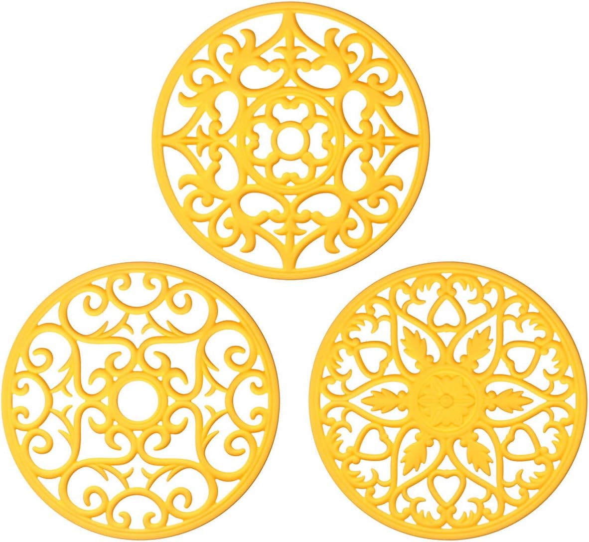 Trivets for Dishes/Pots/Pans, 3 Pcs Silicone Mats, Flexible/Durable/Non Slip Hot Pads to Protect Table and Counter Top (Olive Green)