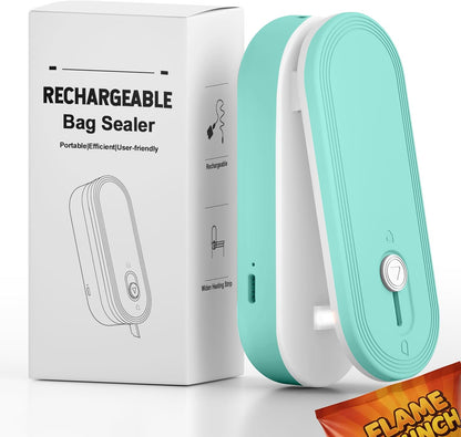 Mini Bag Sealer with Cutter and Magnet, 1800mAh Rechargeable Bag Resealer Handheld, Portable Heat Sealer for Plastic Snack & Chip Bags, Upgraded, Gift for Women, Food Saver, Kitchen Storage