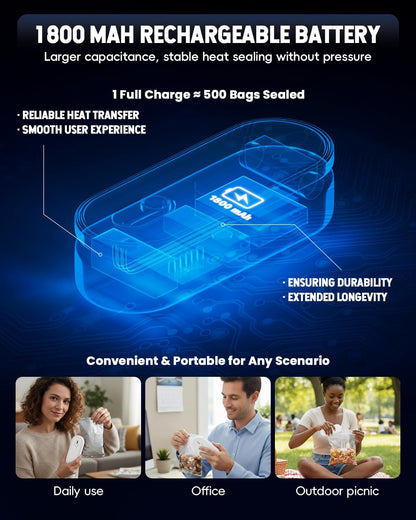 Mini Bag Sealer with Cutter and Magnet, 1800mAh Rechargeable Bag Resealer Handheld, Portable Heat Sealer for Plastic Snack & Chip Bags, Upgraded, Gift for Women, Food Saver, Kitchen Storage