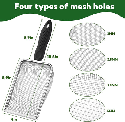 4-Pack Stainless Steel Soil Sifter Set with Handle, Multi-Mesh Garden Sifter for Compost, Sand, Rocks - Gardening Tool & Reptile Sand Scoop for Litter Cleaning, Beach Shell Sifting