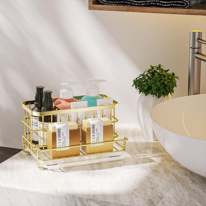 Kitchen Sink Organizer, SUS304 Stainless Steel Rustproof Multifunctional Large Sink Caddy with Sponge Holder and Drain Tray for Kitchen Countertop (Silver)
