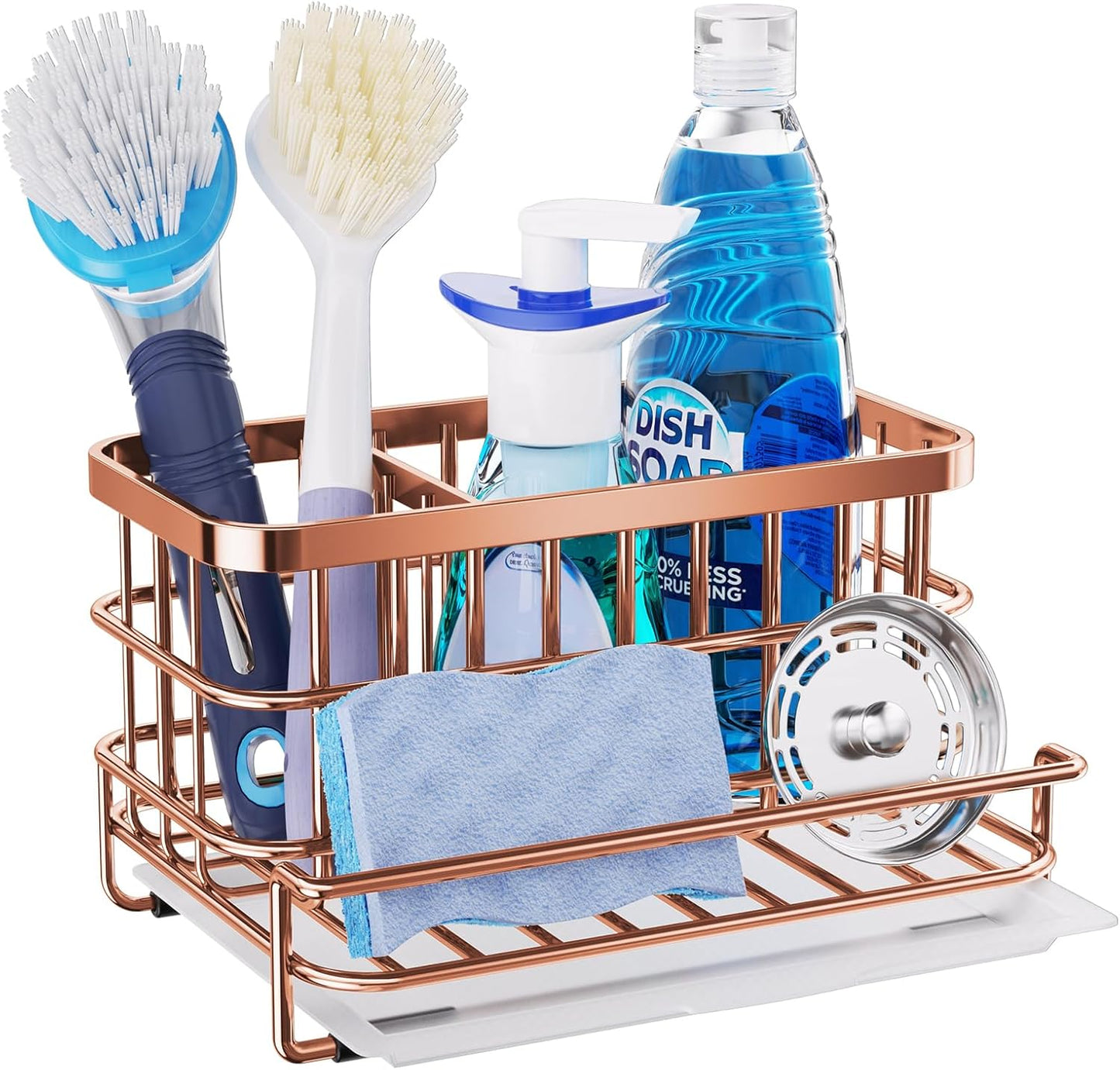 Kitchen Sink Organizer, SUS304 Stainless Steel Rustproof Multifunctional Large Sink Caddy with Sponge Holder and Drain Tray for Kitchen Countertop (Silver)