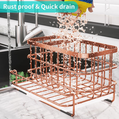 Kitchen Sink Organizer, SUS304 Stainless Steel Rustproof Multifunctional Large Sink Caddy with Sponge Holder and Drain Tray for Kitchen Countertop (Silver)