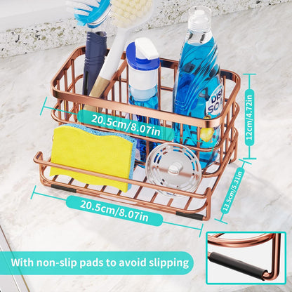Kitchen Sink Organizer, SUS304 Stainless Steel Rustproof Multifunctional Large Sink Caddy with Sponge Holder and Drain Tray for Kitchen Countertop (Silver)