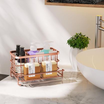 Kitchen Sink Organizer, SUS304 Stainless Steel Rustproof Multifunctional Large Sink Caddy with Sponge Holder and Drain Tray for Kitchen Countertop (Silver)