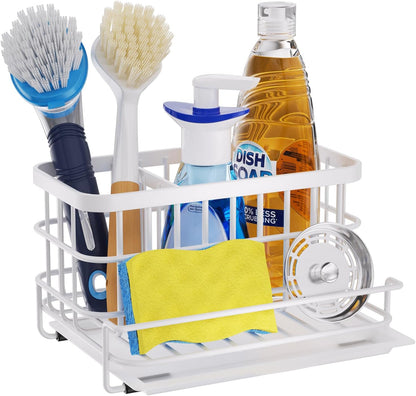 Kitchen Sink Organizer, SUS304 Stainless Steel Rustproof Multifunctional Large Sink Caddy with Sponge Holder and Drain Tray for Kitchen Countertop (Silver)