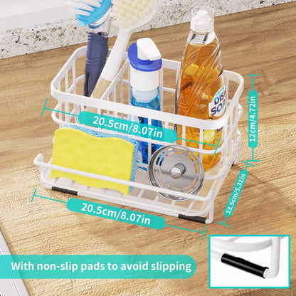 Kitchen Sink Organizer, SUS304 Stainless Steel Rustproof Multifunctional Large Sink Caddy with Sponge Holder and Drain Tray for Kitchen Countertop (Silver)