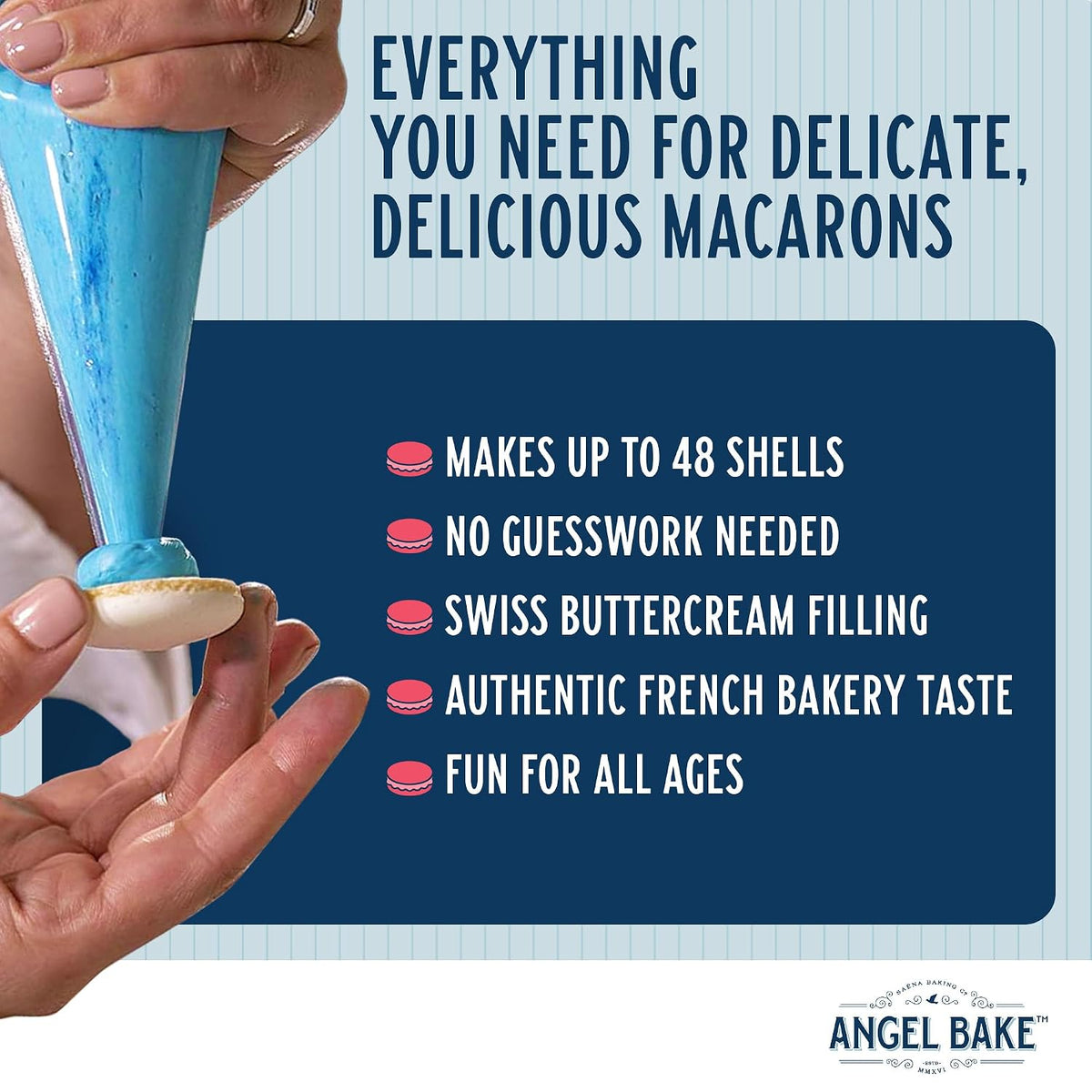 French Macaron Baking Mix Kit with Swiss Buttercream Filling - Makes 48 Shells Depends on Pastry Size - Gluten-Free and Delicious Pastries - Single Step - Perfect for Beginners & Expert Bakers