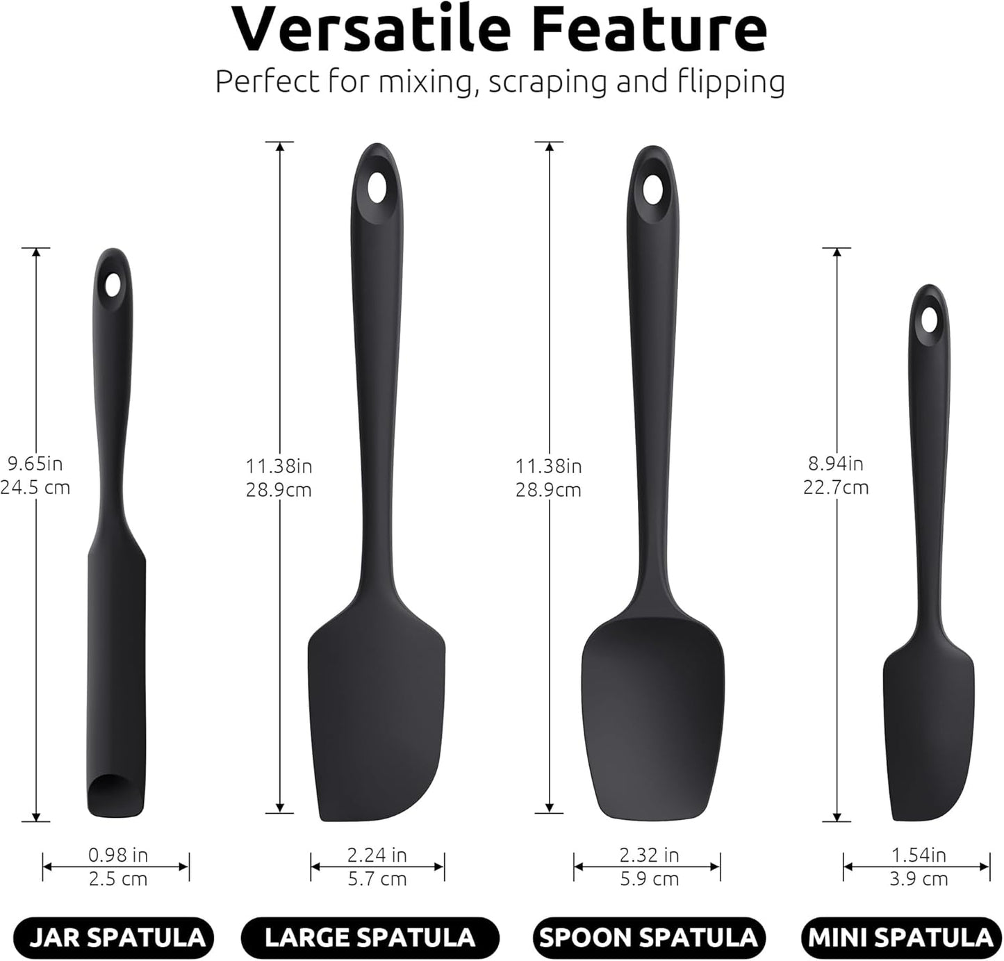 600ºF Heat Resistant Silicone Spatulas: Flexible Food-Grade Silicon Baking Scraper, Kitchen Cooking Mixing Utensils with Upgraded Sturdy Handle Tip for Nonstick Cookware (4-Pc., Red)