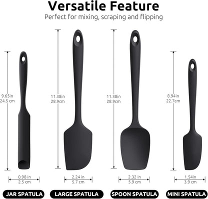 600ºF Heat Resistant Silicone Spatulas: Flexible Food-Grade Silicon Baking Scraper, Kitchen Cooking Mixing Utensils with Upgraded Sturdy Handle Tip for Nonstick Cookware (4-Pc., Red)