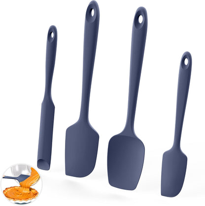 600ºF Heat Resistant Silicone Spatulas: Flexible Food-Grade Silicon Baking Scraper, Kitchen Cooking Mixing Utensils with Upgraded Sturdy Handle Tip for Nonstick Cookware (4-Pc., Red)