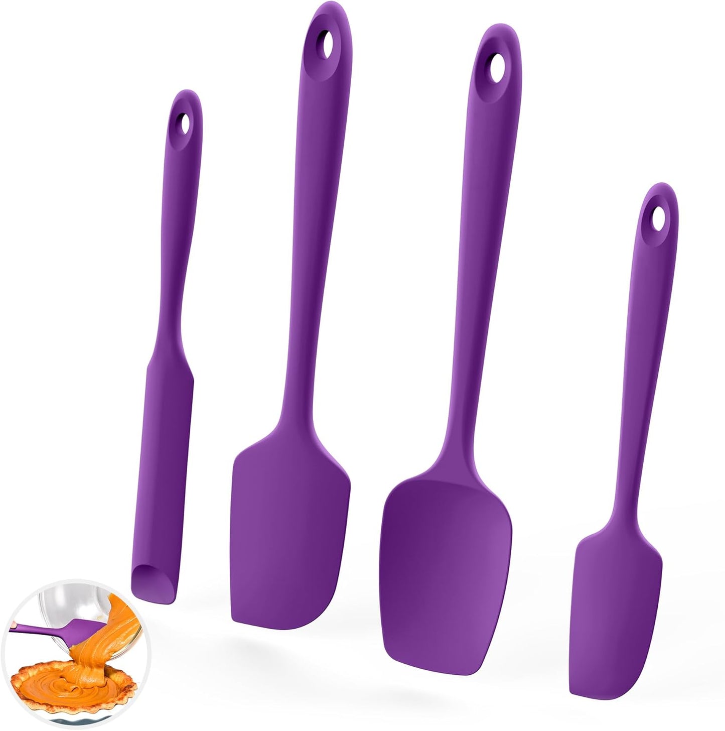 600ºF Heat Resistant Silicone Spatulas: Flexible Food-Grade Silicon Baking Scraper, Kitchen Cooking Mixing Utensils with Upgraded Sturdy Handle Tip for Nonstick Cookware (4-Pc., Red)