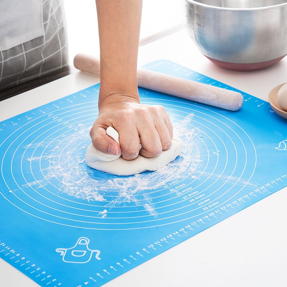 Silicone Baking Mat, Extra Thick Large Non Stick Pastry Mat Sheet for Dough Pie Crust Rolling Mats (Blue, M-16''(W)*20''(L))