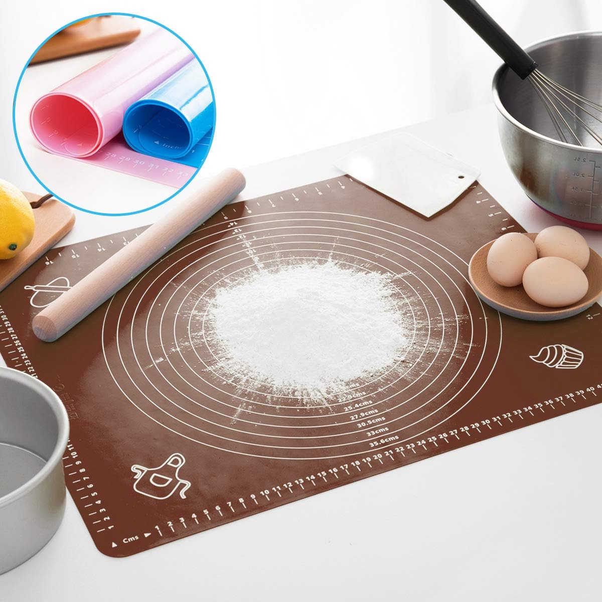 Silicone Baking Mat, Extra Thick Large Non Stick Pastry Mat Sheet for Dough Pie Crust Rolling Mats (Blue, M-16''(W)*20''(L))