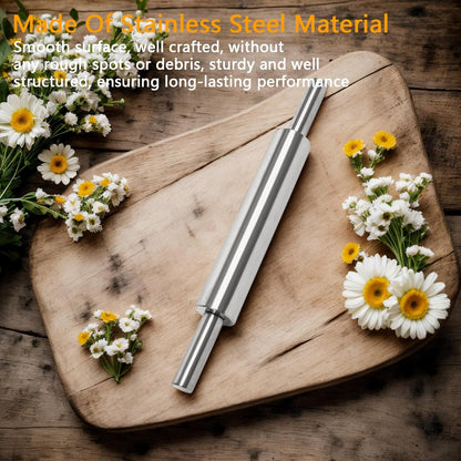 17-Inch 18/8 Stainless Steel Rolling Pin - Metal Dough Roller for Baking, Pizza, Chapati & Cookies - Non-Slip Handles, Dishwasher Safe