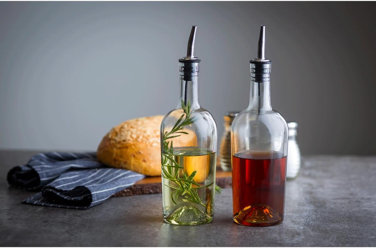 Home Glass Syrup Bottle with Vented Stainless Steel Pourer - 518ml