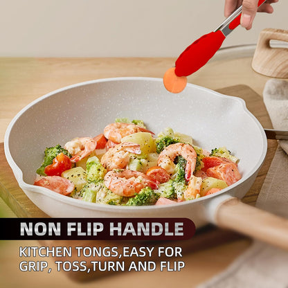 Stainless Steel Kitchen Tongs Set, 3 Pack with Silicone Tips | 7", 9" & 12" non-stick cooking, grilling, BBQ and serving tongs, dishwasher safe, red handles