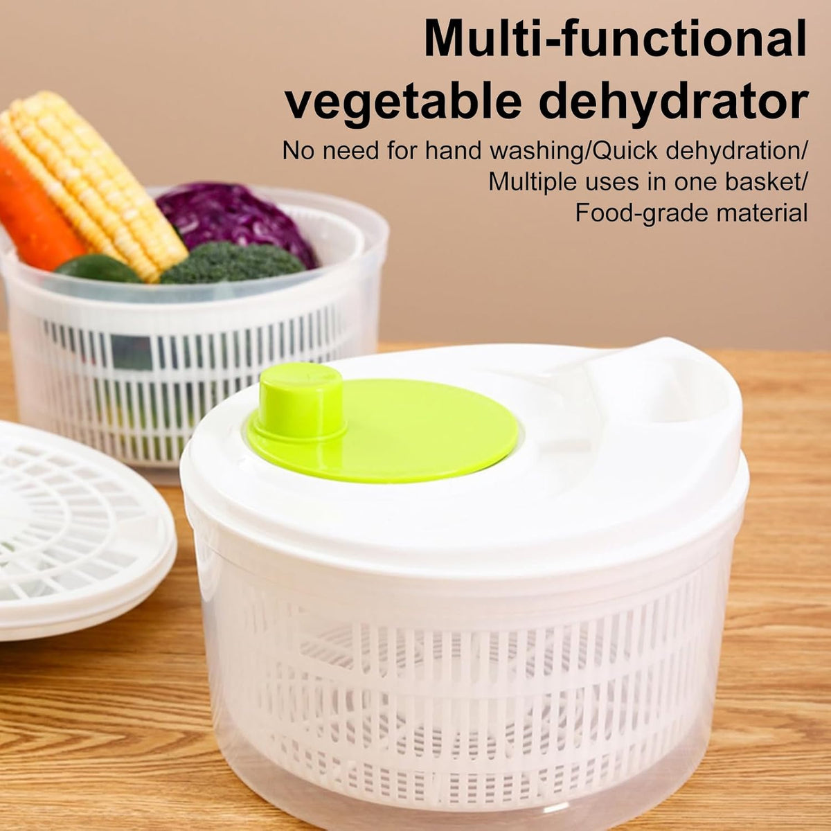 Salad Spinner,Vegetables Fruits Wash Bowl Large Capacity BPA Free Double Layer Detachable Manual Lettuce Spinner,Fruit and Vegetable Washer,Spin and Dry Salad Greens (Green)