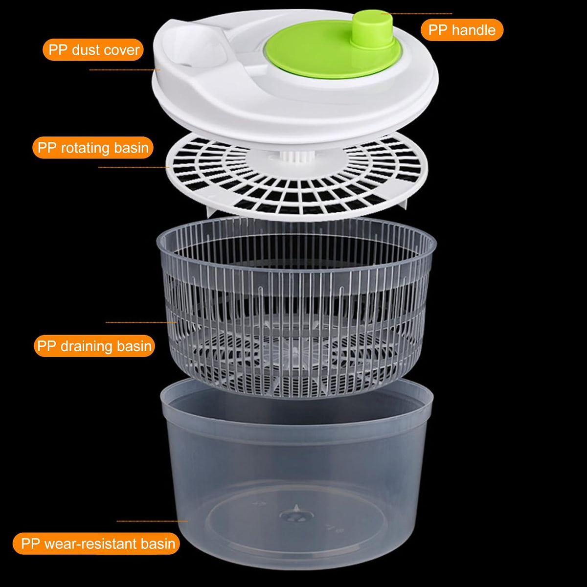Salad Spinner,Vegetables Fruits Wash Bowl Large Capacity BPA Free Double Layer Detachable Manual Lettuce Spinner,Fruit and Vegetable Washer,Spin and Dry Salad Greens (Green)
