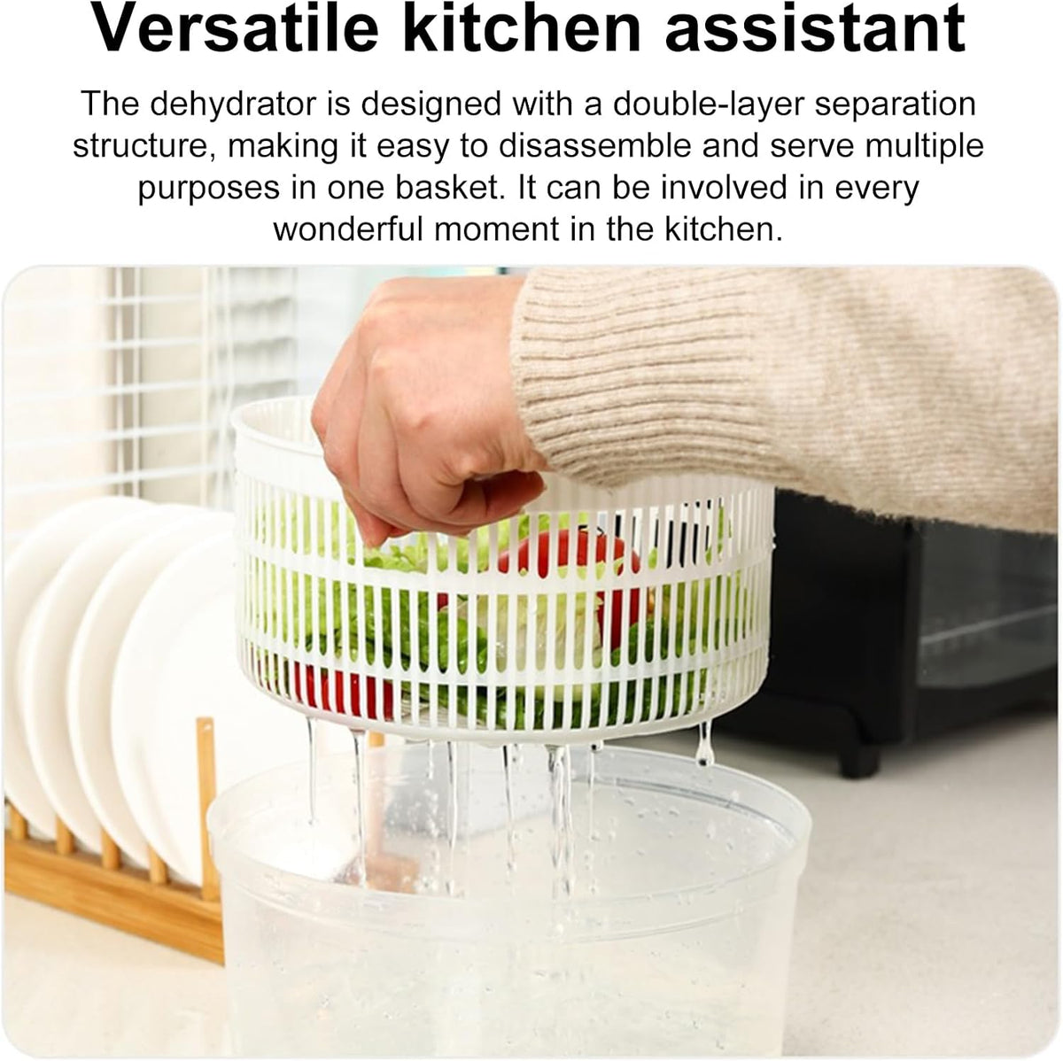 Salad Spinner,Vegetables Fruits Wash Bowl Large Capacity BPA Free Double Layer Detachable Manual Lettuce Spinner,Fruit and Vegetable Washer,Spin and Dry Salad Greens (Green)