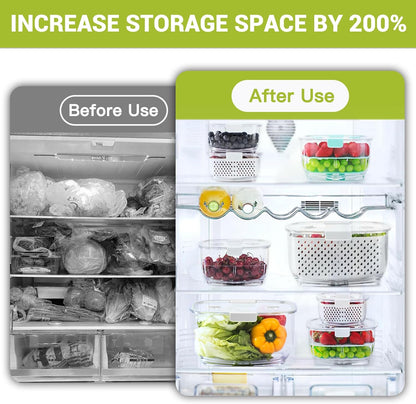 Fresh Produce Vegetable Fruit Storage Containers 3Piece Set, BPA-free Fridge Storage Container, Partitioned Salad Container, Fridge Organizers, Used in Storing Fruits Vegetables, Green
