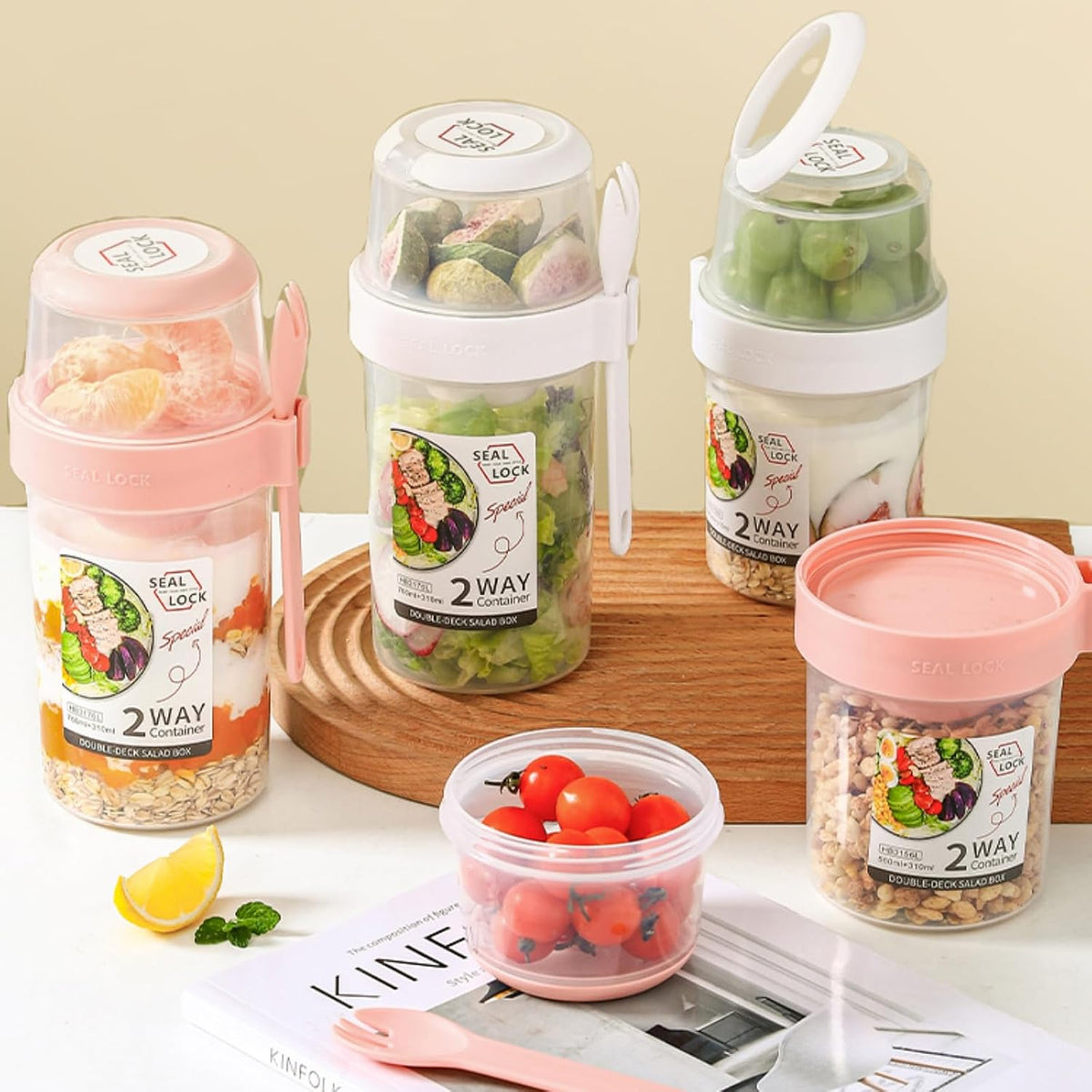 Portable Breakfast on the Go Cup with Fork Dressing for Oats and Yogurt