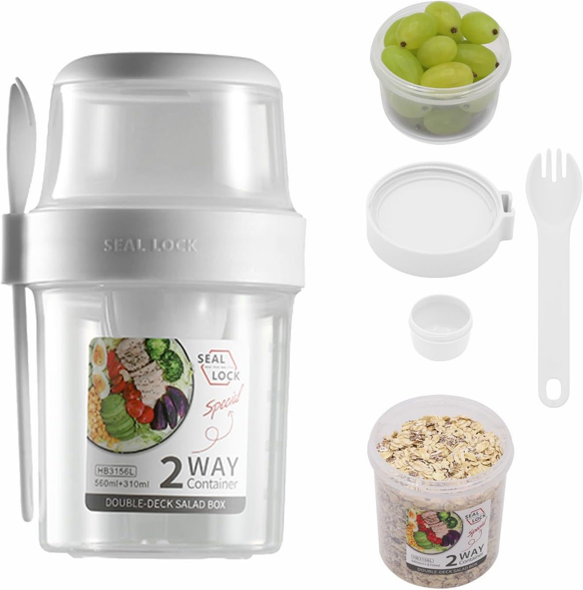 Portable Breakfast on the Go Cup with Fork Dressing for Oats and Yogurt