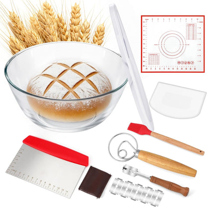 7 Pcs 4.7 Quart Large Glass Bowl for Bread Starter Mixing Bowl