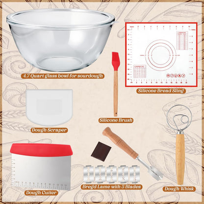 7 Pcs 4.7 Quart Large Glass Bowl for Bread Starter Mixing Bowl