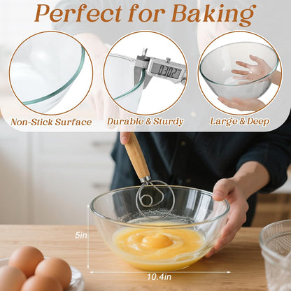 7 Pcs 4.7 Quart Large Glass Bowl for Bread Starter Mixing Bowl
