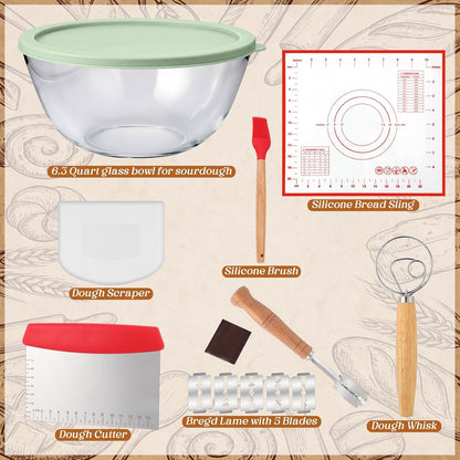 7 Pcs 4.7 Quart Large Glass Bowl for Bread Starter Mixing Bowl